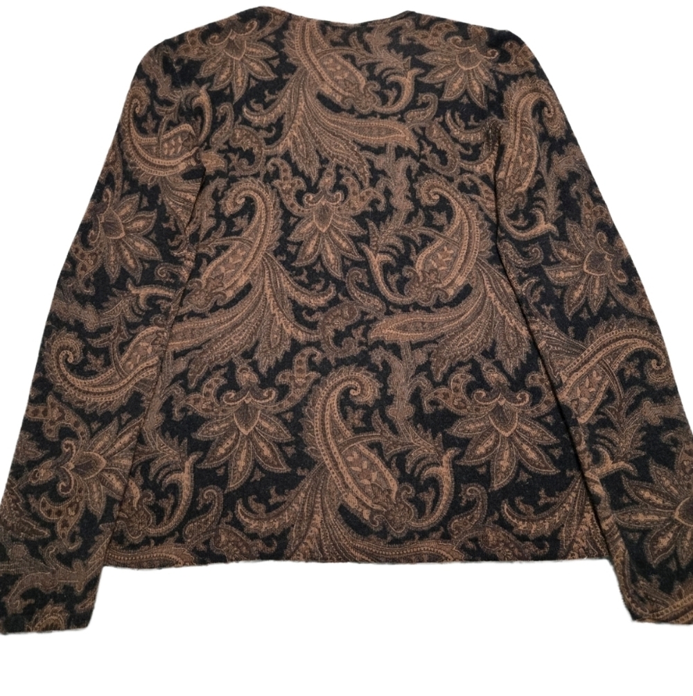 ✨2/$25 LRL Ralph Lauren~Brown Paisley~Lagenlook~Sweater Cashmere Silk~SM - Picture 3 of 8